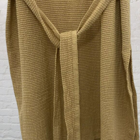 Joy Charlotta XS Cotton Knit Dress Tie Belt Mustard Yellow Side Slit Boho - Picture 13 of 16